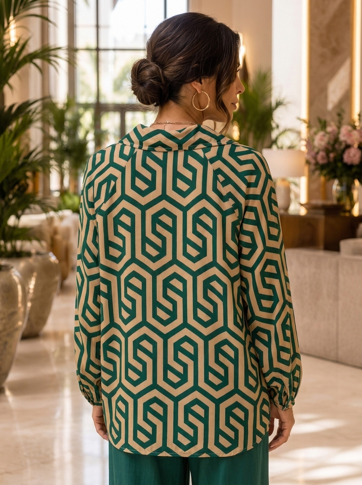 “SANDY” Geo Print Blouse  emerald