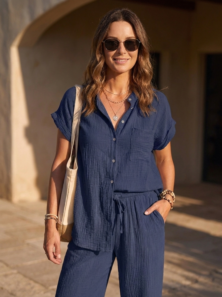 “ATHENA” Collection Textured Shirt/Blouse NAVY