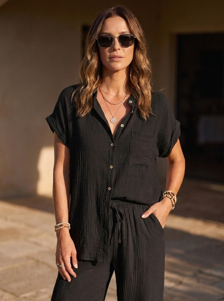“ATHENA” Collection Textured Shirt/Blouse BLACK