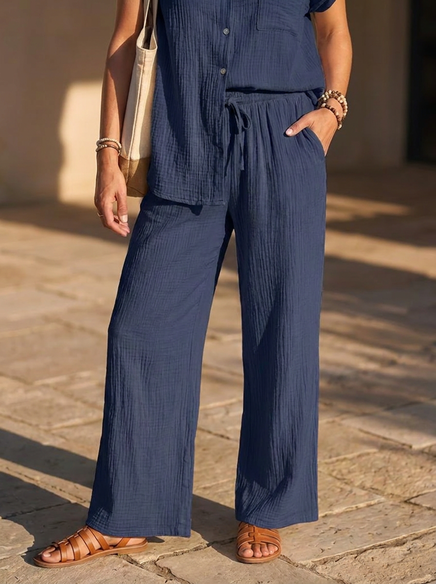 “ATHENA” COLLECTION Textured Wide Leg Trousers navy