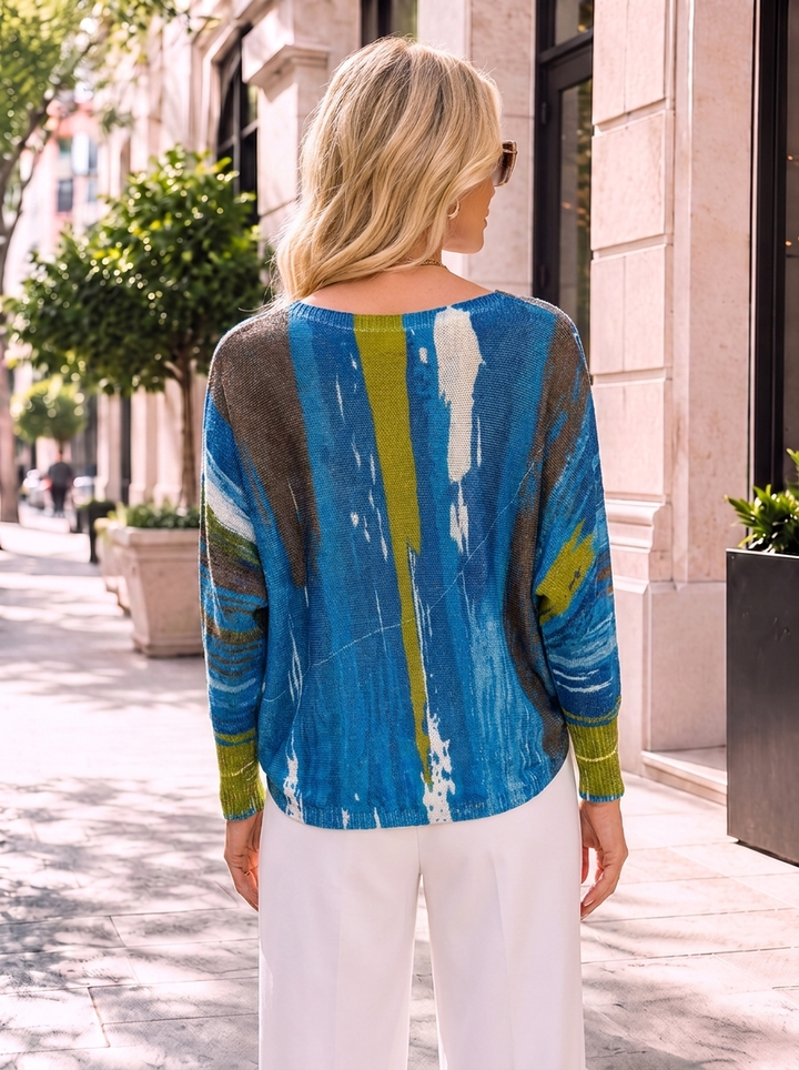 “LEXIE “ Fine Knit Top - Brushstroke Print