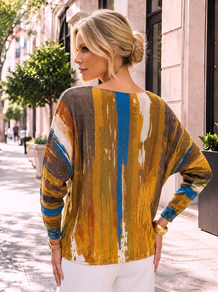 “LEXIE “ Fine Knit Top - Brushstroke Print