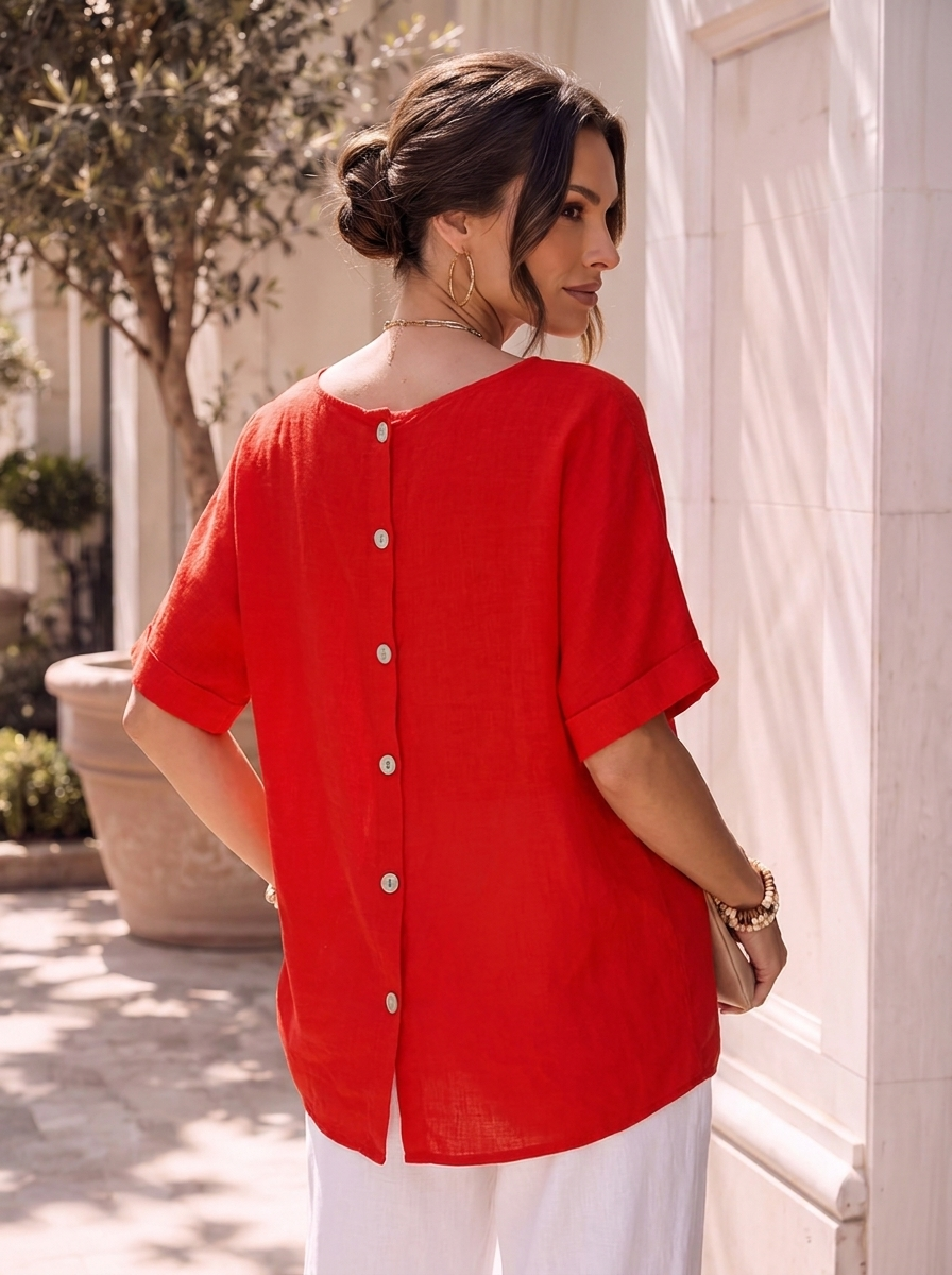 “KIARA” Relaxed Fit Button Back Top