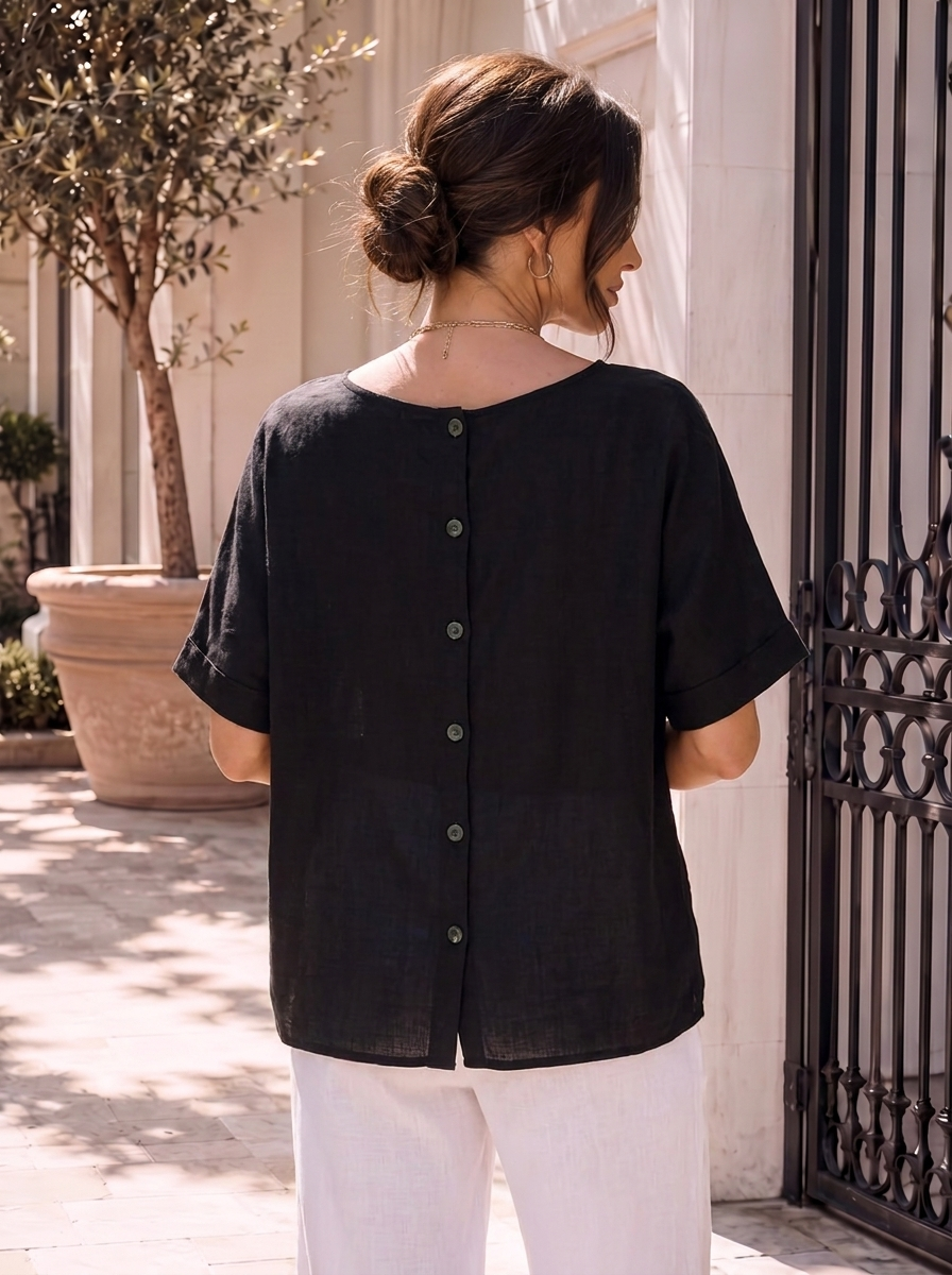 “KIARA” Relaxed Fit Button Back Top