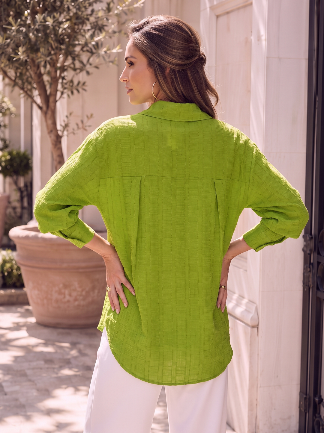 “FRANCES” Textured Relaxed Fit Shirt  lime green