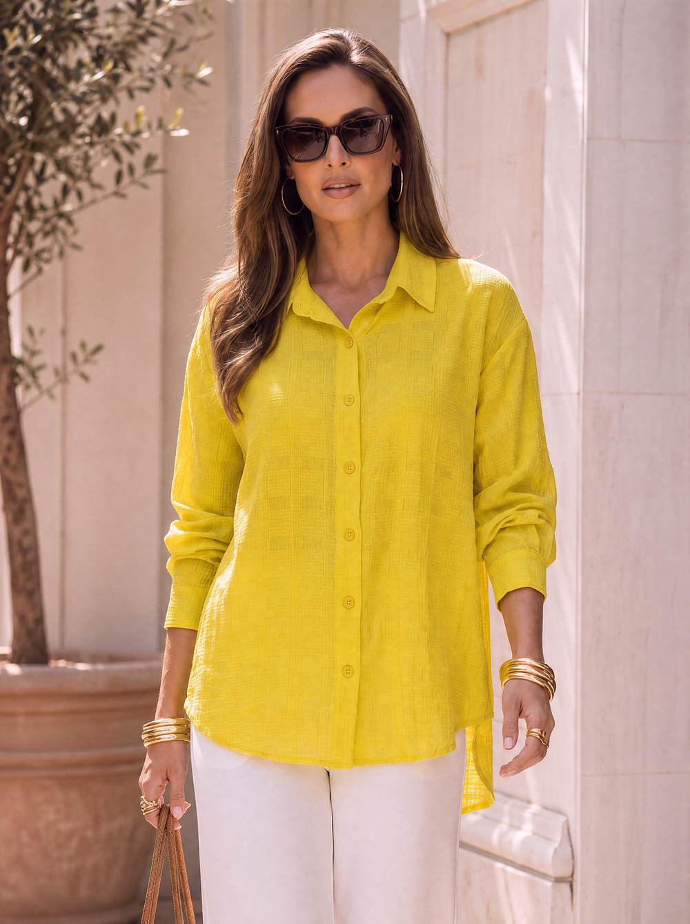“FRANCES” Textured Relaxed Fit Shirt  yellow