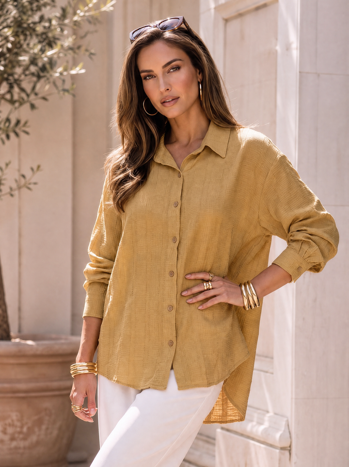 “FRANCES” Textured Relaxed Fit Shirt  tan