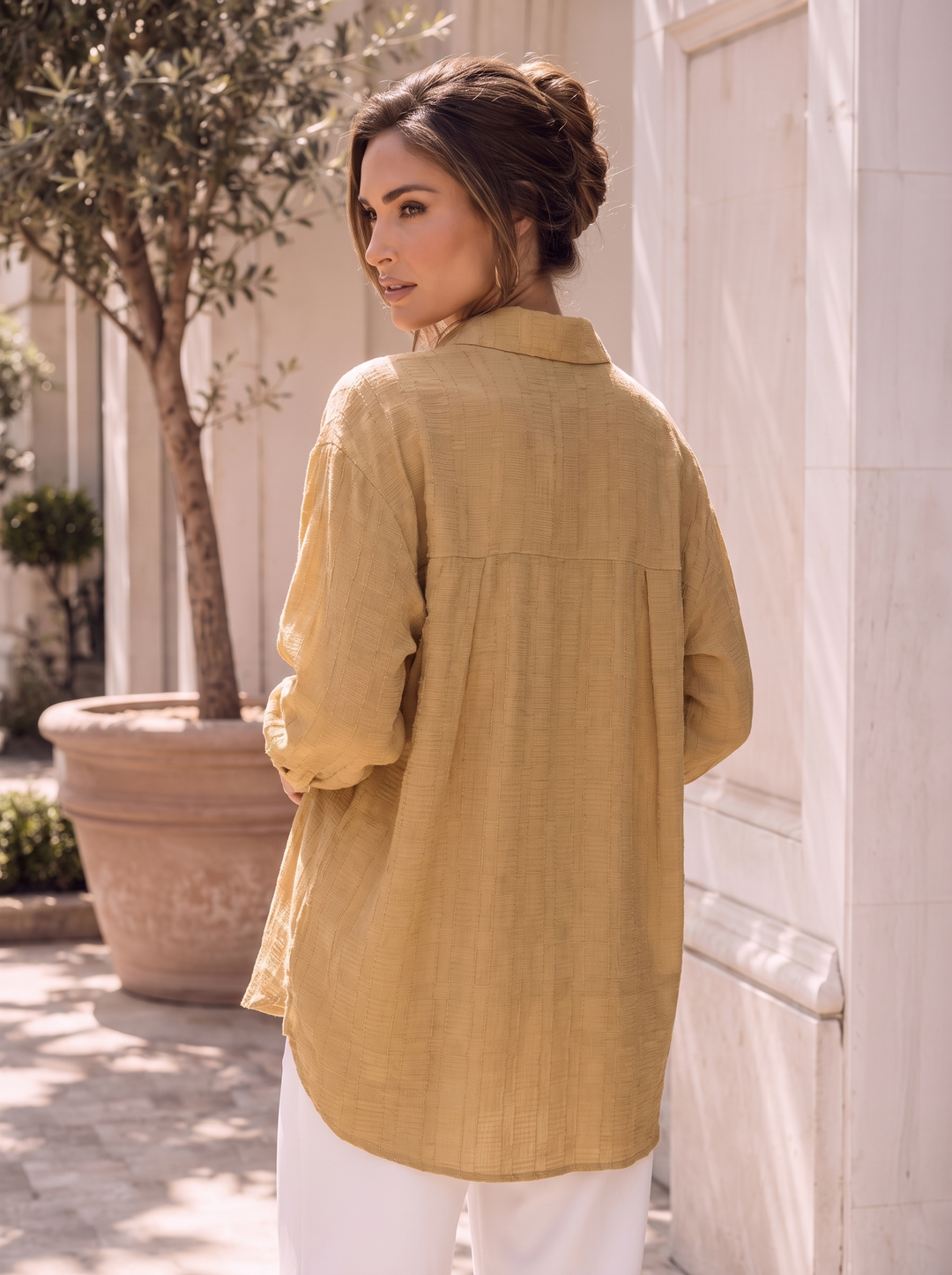 “FRANCES” Textured Relaxed Fit Shirt  tan