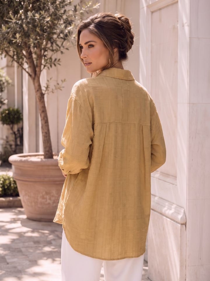 “FRANCES” Textured Relaxed Fit Shirt  tan