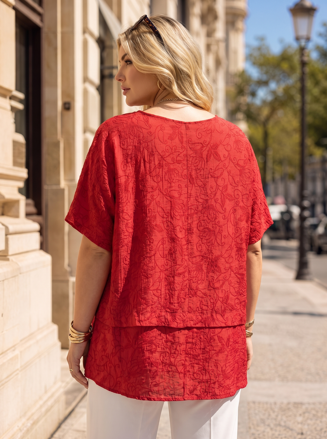“BETHANY” Relaxed Fit Textured Blouse red