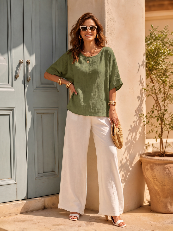 “MAYA” Textured Blouse khaki green