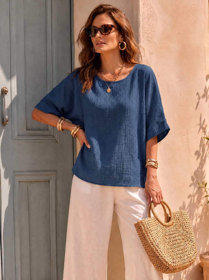 “MAYA” Textured Blouse navy