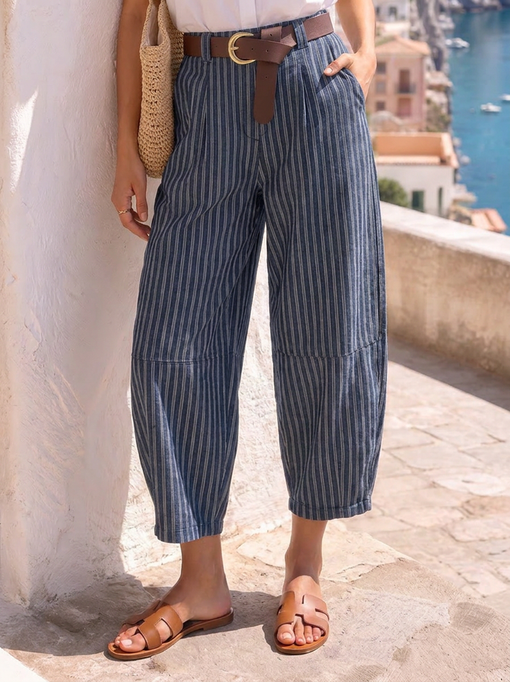 "MIRANDA” Limited Edition Bullet Trouser With Belt pinstripe navy