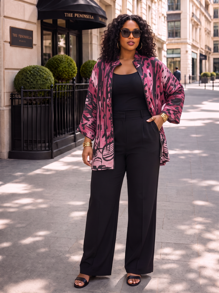 “MARIA” Animal Print Relaxed Jacket magenta