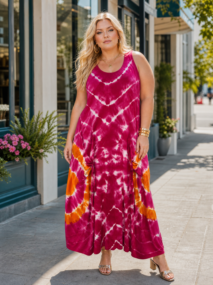 “LILLY” Tie Die Maxi Dress cerise pink