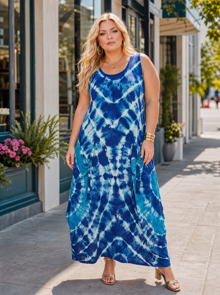 “LILLY” Tie Die Maxi Dress royal blue
