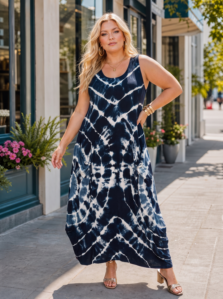 “LILLY” Tie Die Maxi Dress navy