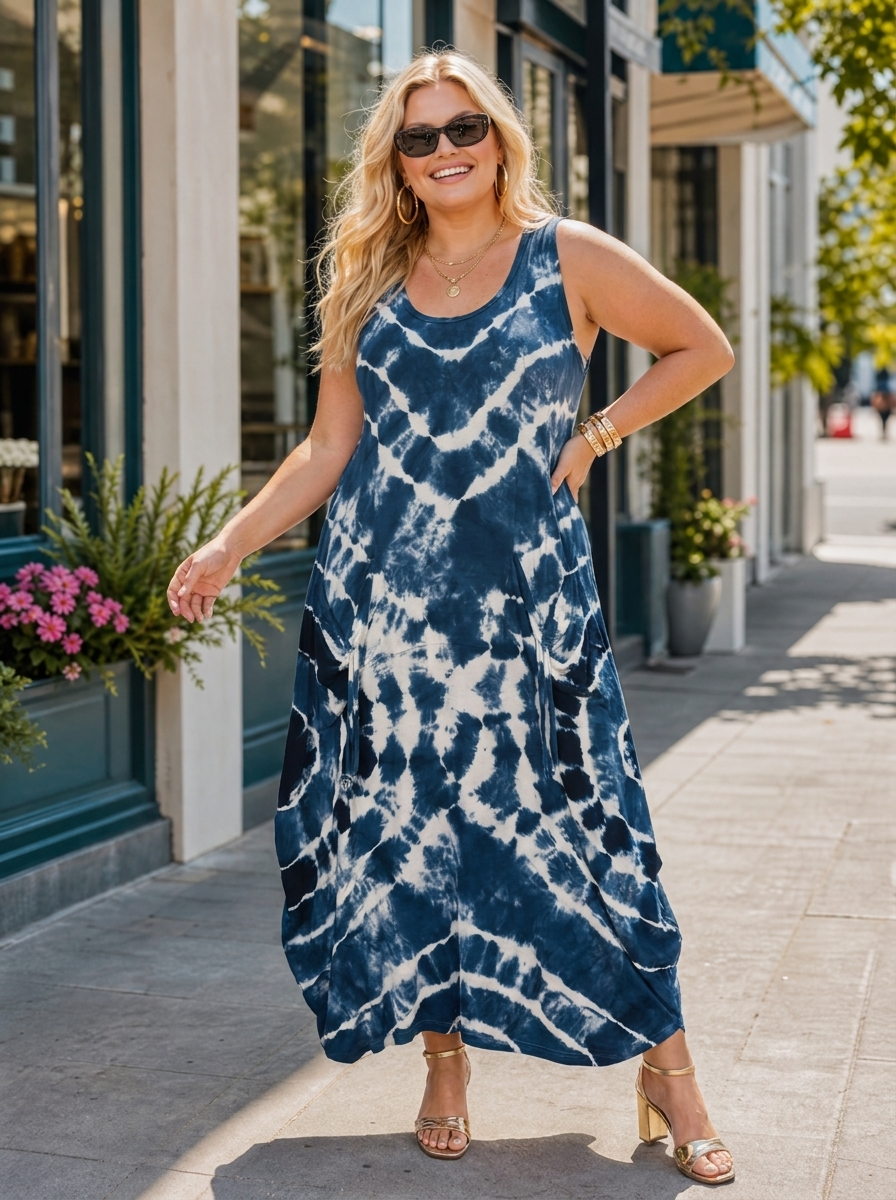 “LILLY” Tie Die Maxi Dress navy