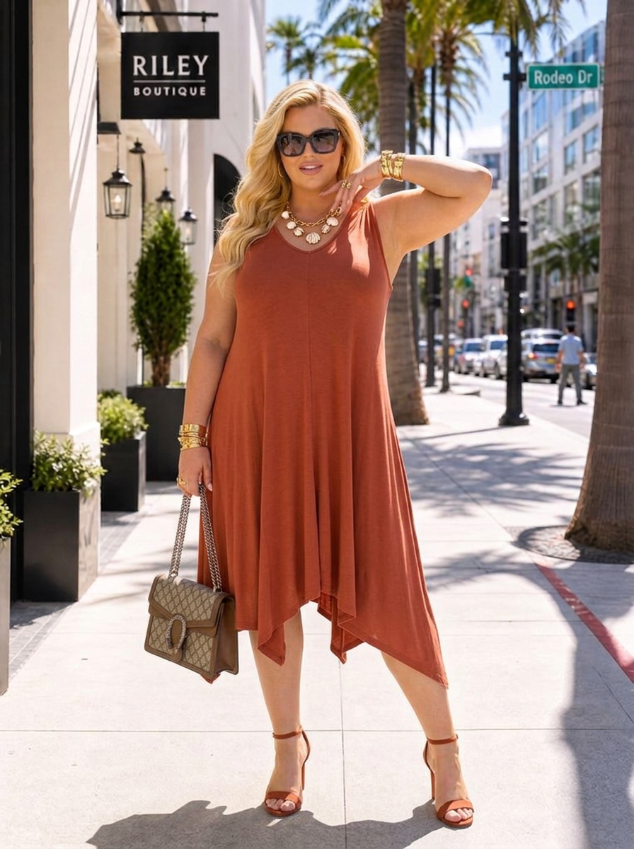 “ESTELLA” Sleevless Hanky Hem Dress orange