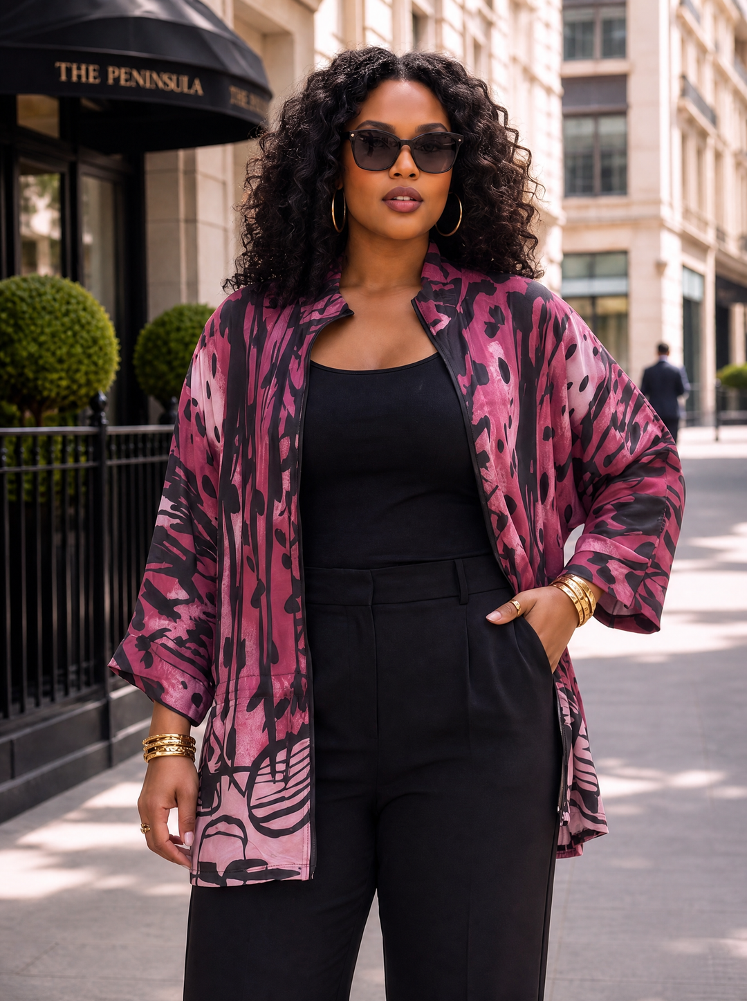 “MARIA” Animal Print Relaxed Jacket magenta