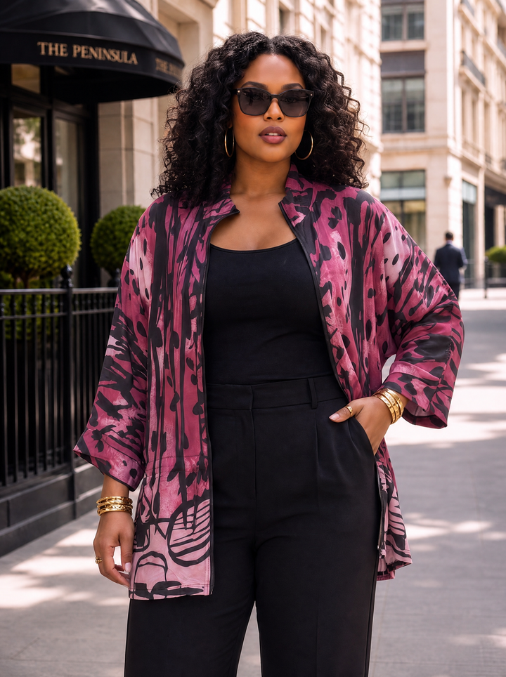 “MARIA” Animal Print Relaxed Jacket magenta