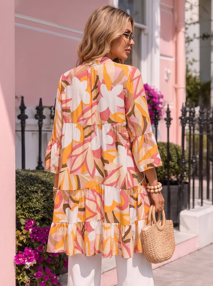“DANIELA” Abstract Smock Tunic Dress cream tropical