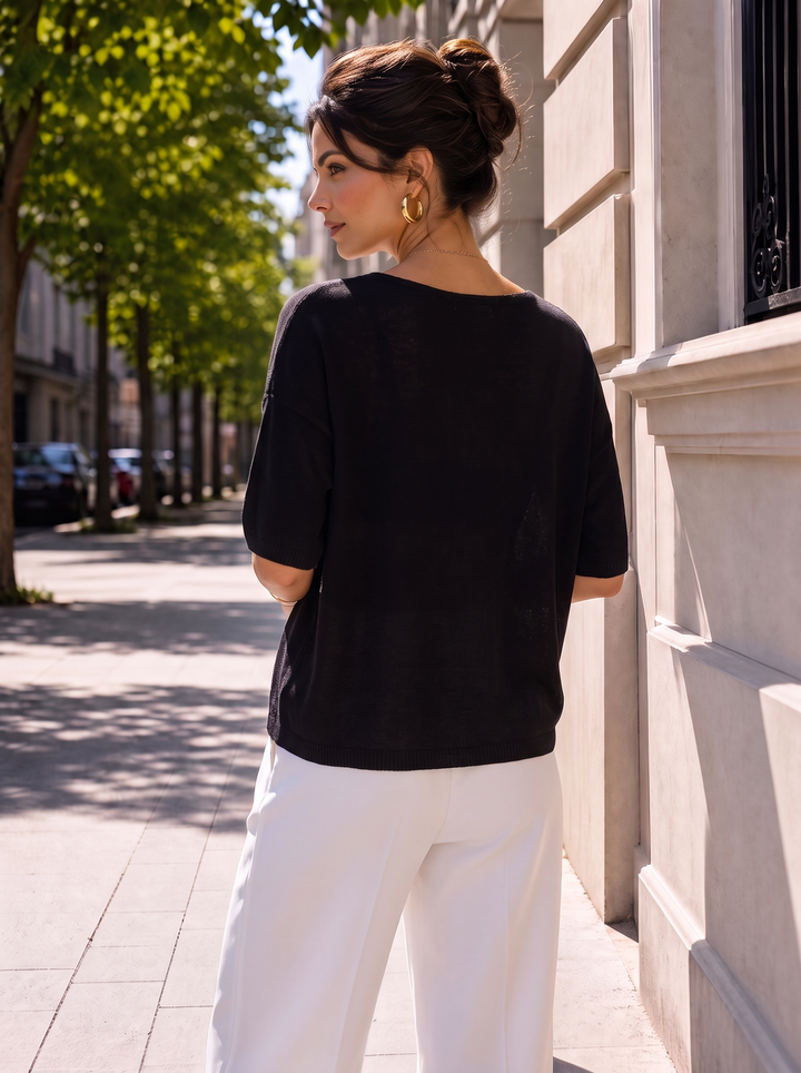 “ZOE” V-Neck Fine Knit black