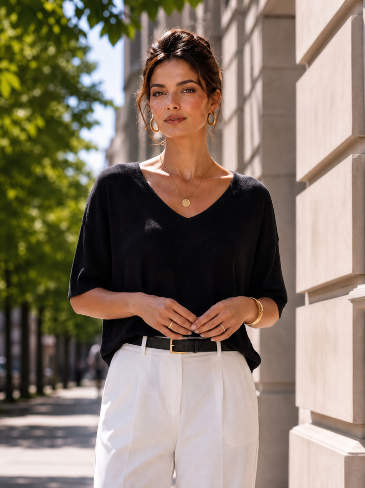 “ZOE” V-Neck Fine Knit black