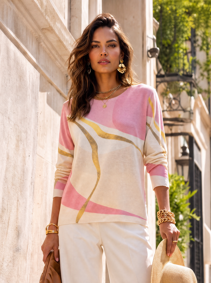 “WHITNEY” Marble Print Fine Knit cerise pink