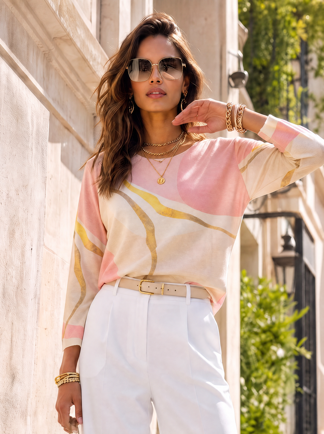 “WHITNEY” Marble Print Fine Knit blush pink