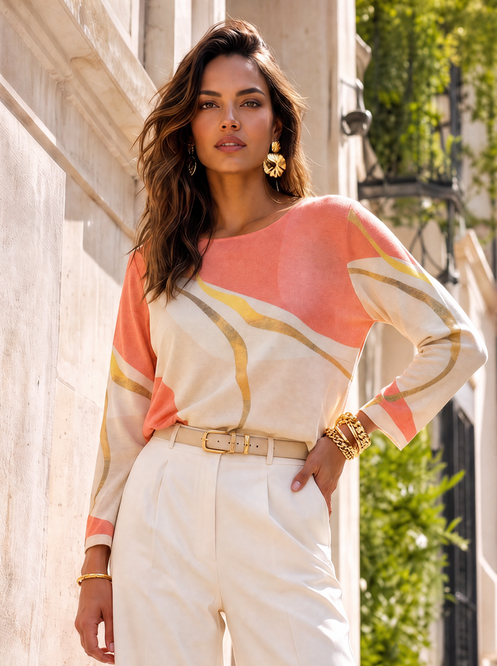 “WHITNEY” Marble Print Fine Knit coral