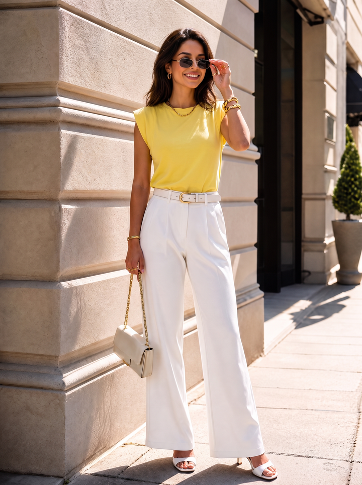 “PAMELA” Double Layered Cap Sleeve Top yellow