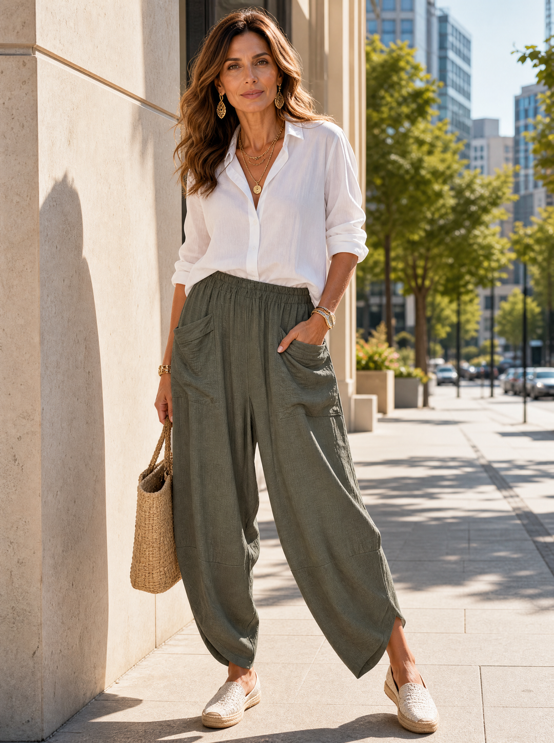 “LARA” Lagenlook Barrel Trouser khaki green