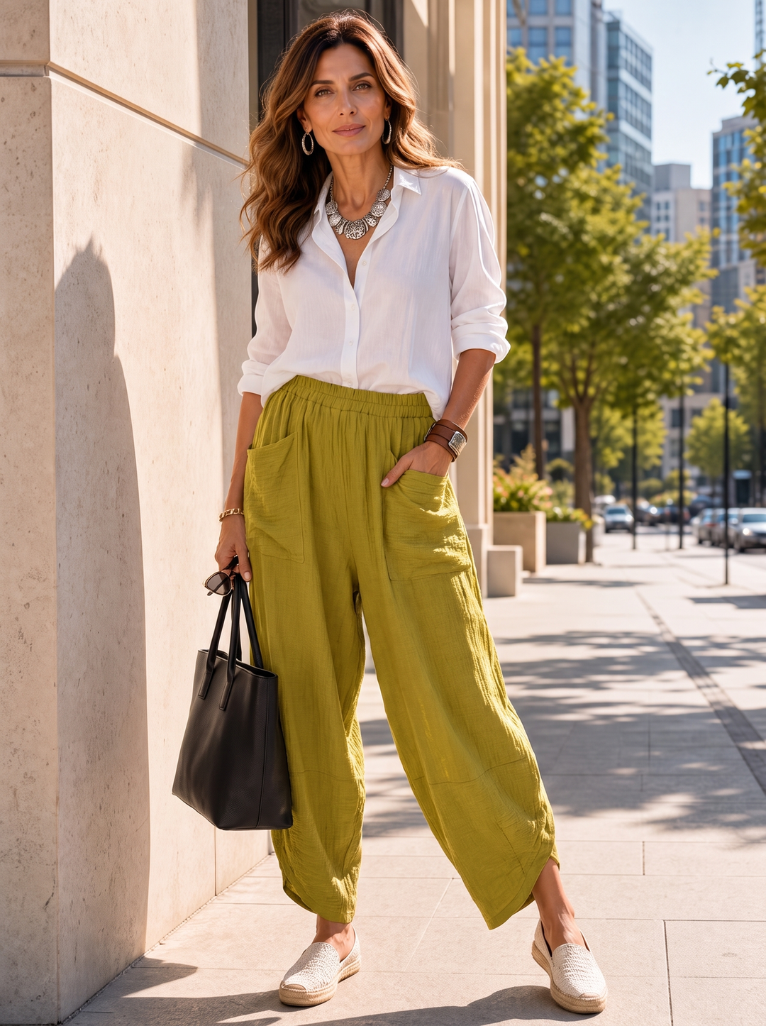 “LARA” Lagenlook Barrel Trouser lime green