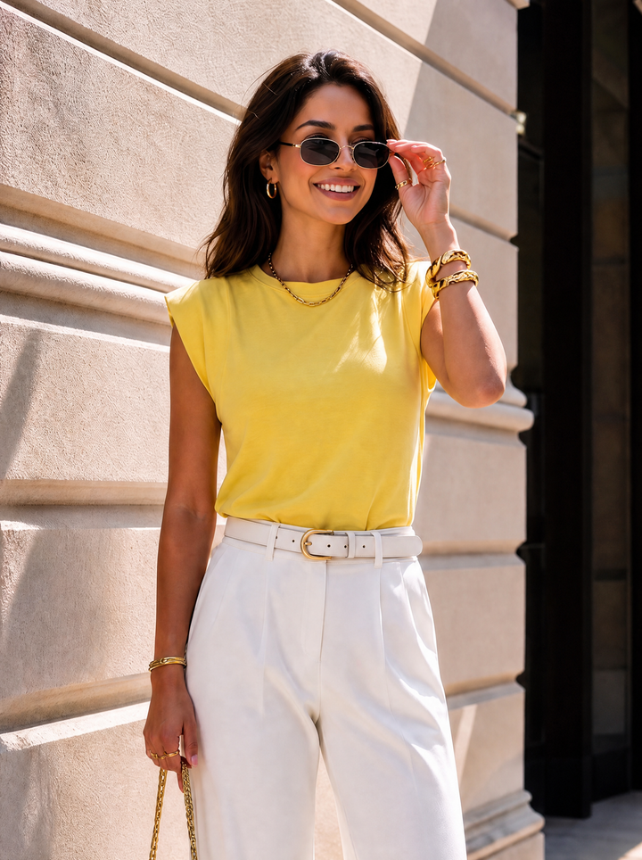 “PAMELA” Double Layered Cap Sleeve Top yellow