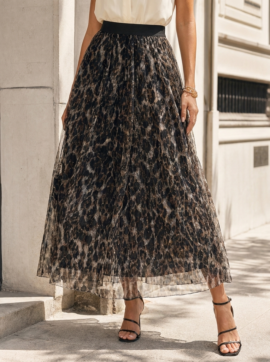 “JESS” Animal Print Mesh Skirt black