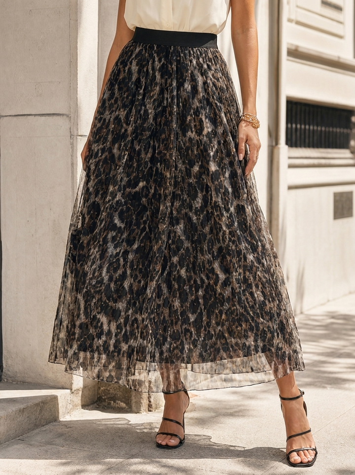 “JESS” Animal Print Mesh Skirt black
