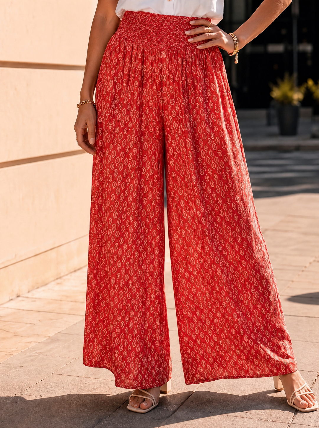 “IVY” Mosaic Print Palazzo Trousers red