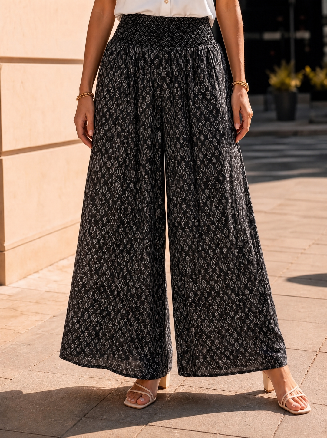 “IVY” Mosaic Print Palazzo Trousers black