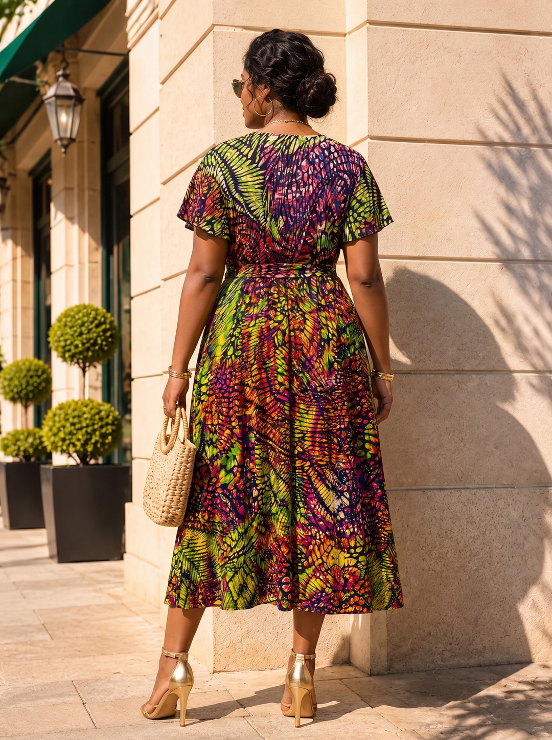 “RORY” Tie Waist Midi Dress  tropical print