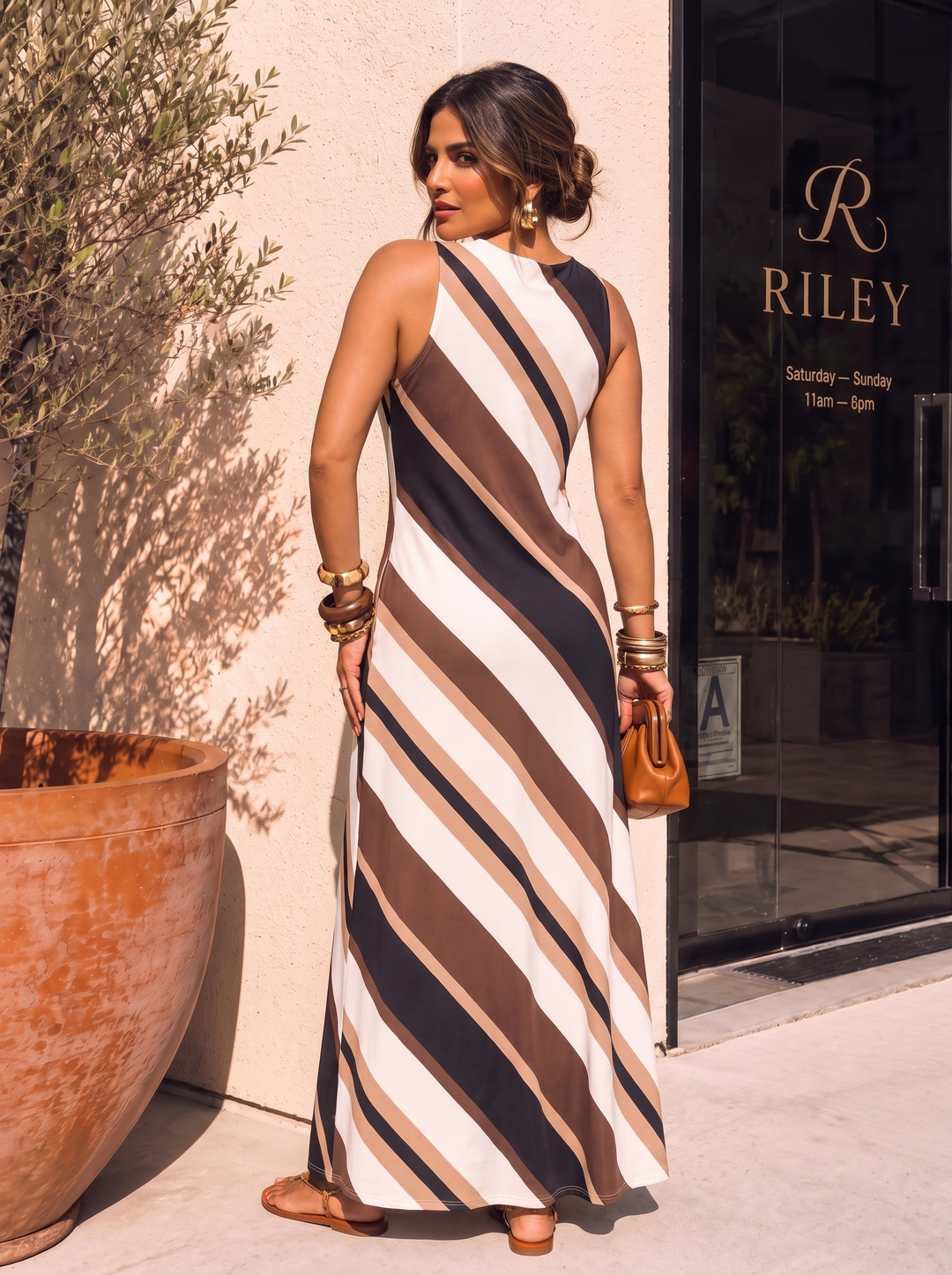 “KENZIE” Diagonal Stripe Maxi Dress
