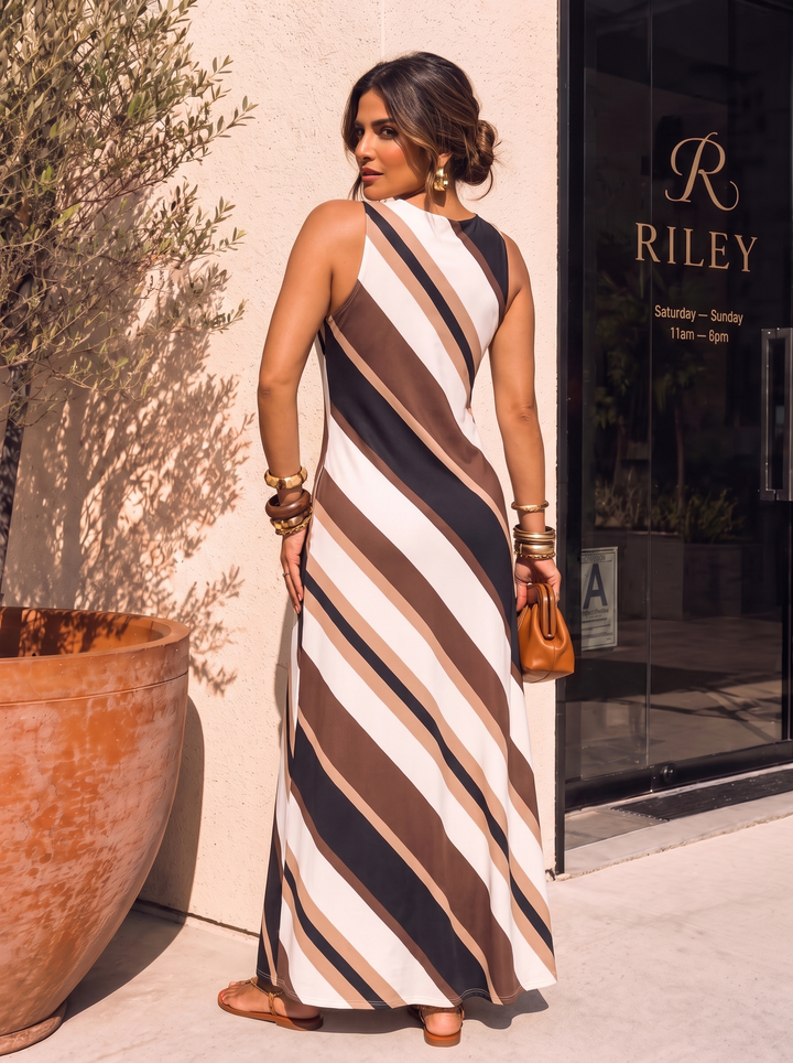“KENZIE” Diagonal Stripe Maxi Dress