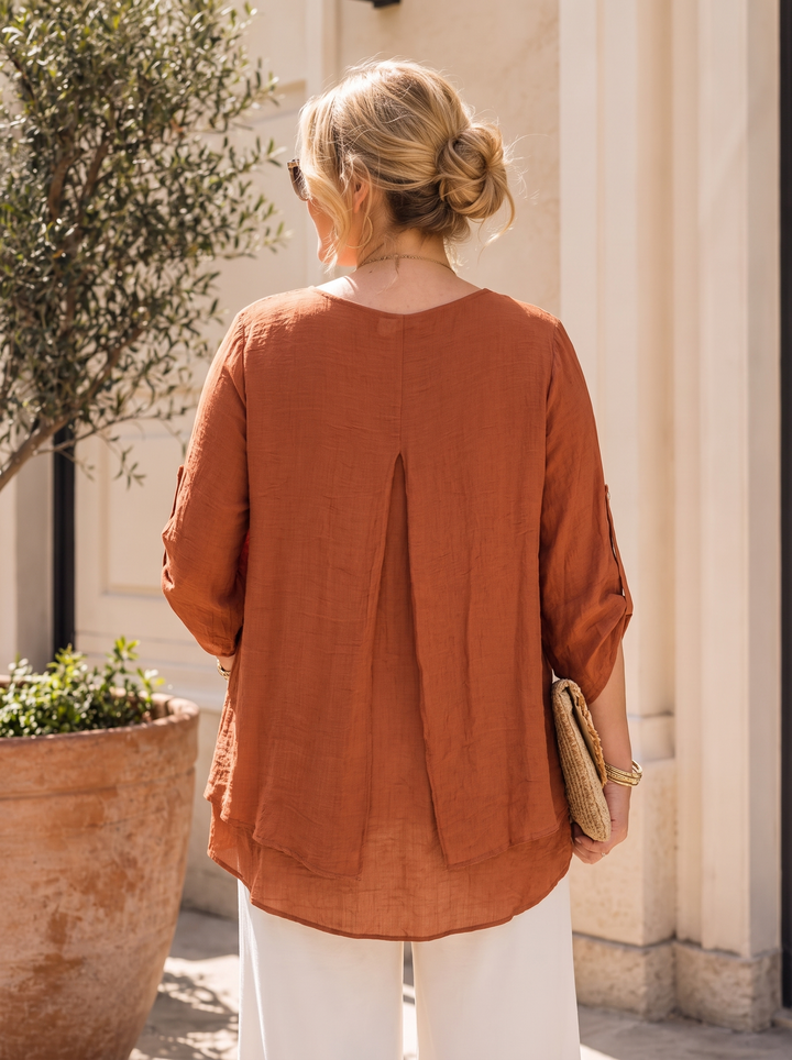 "SCARLETT” Relaxed Fit Split Back Top rust orange