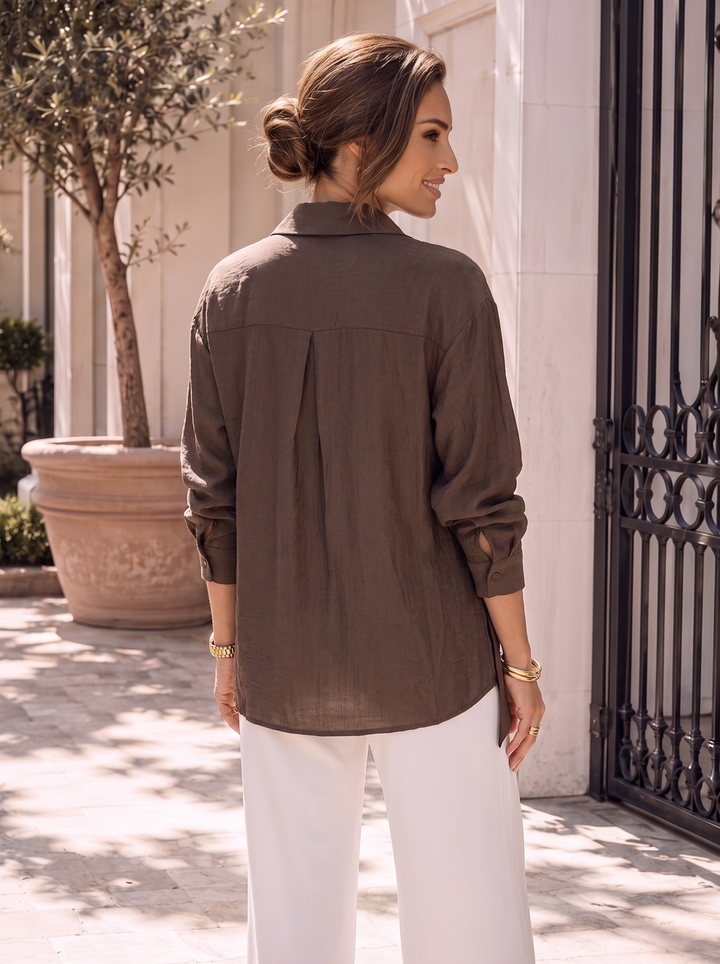 “YVONNE” Tie Front Shirt brown