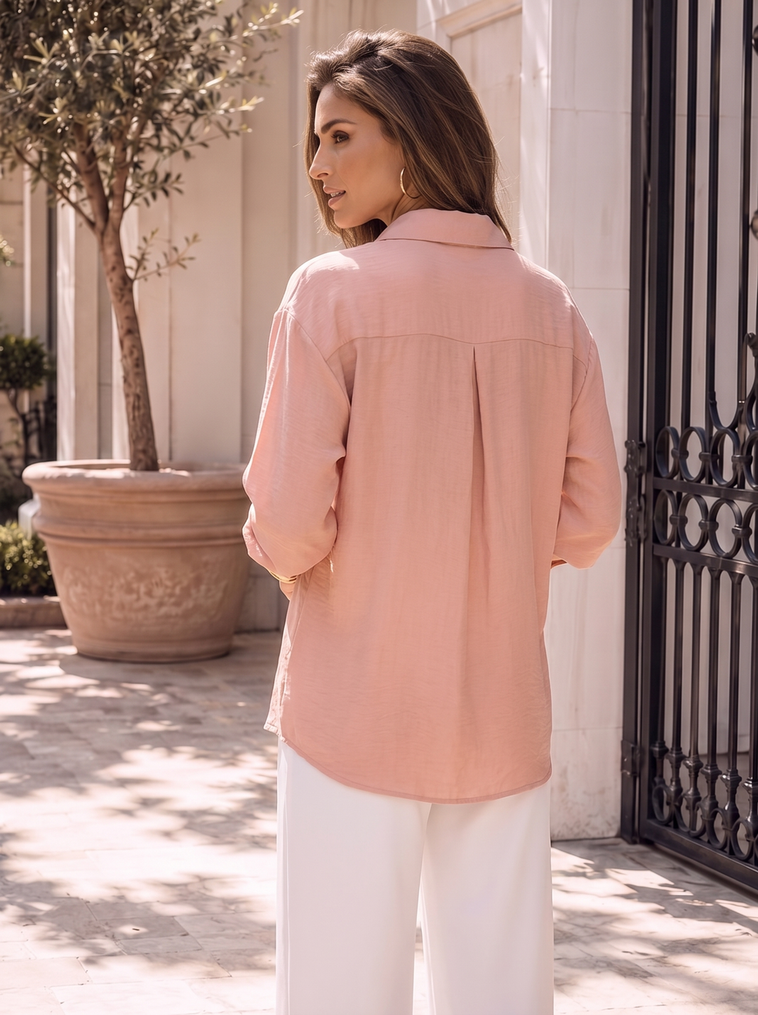 “YVONNE” Tie Front Shirt blush pink