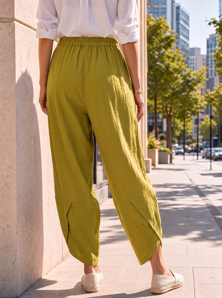 “LARA” Lagenlook Barrel Trouser lime green