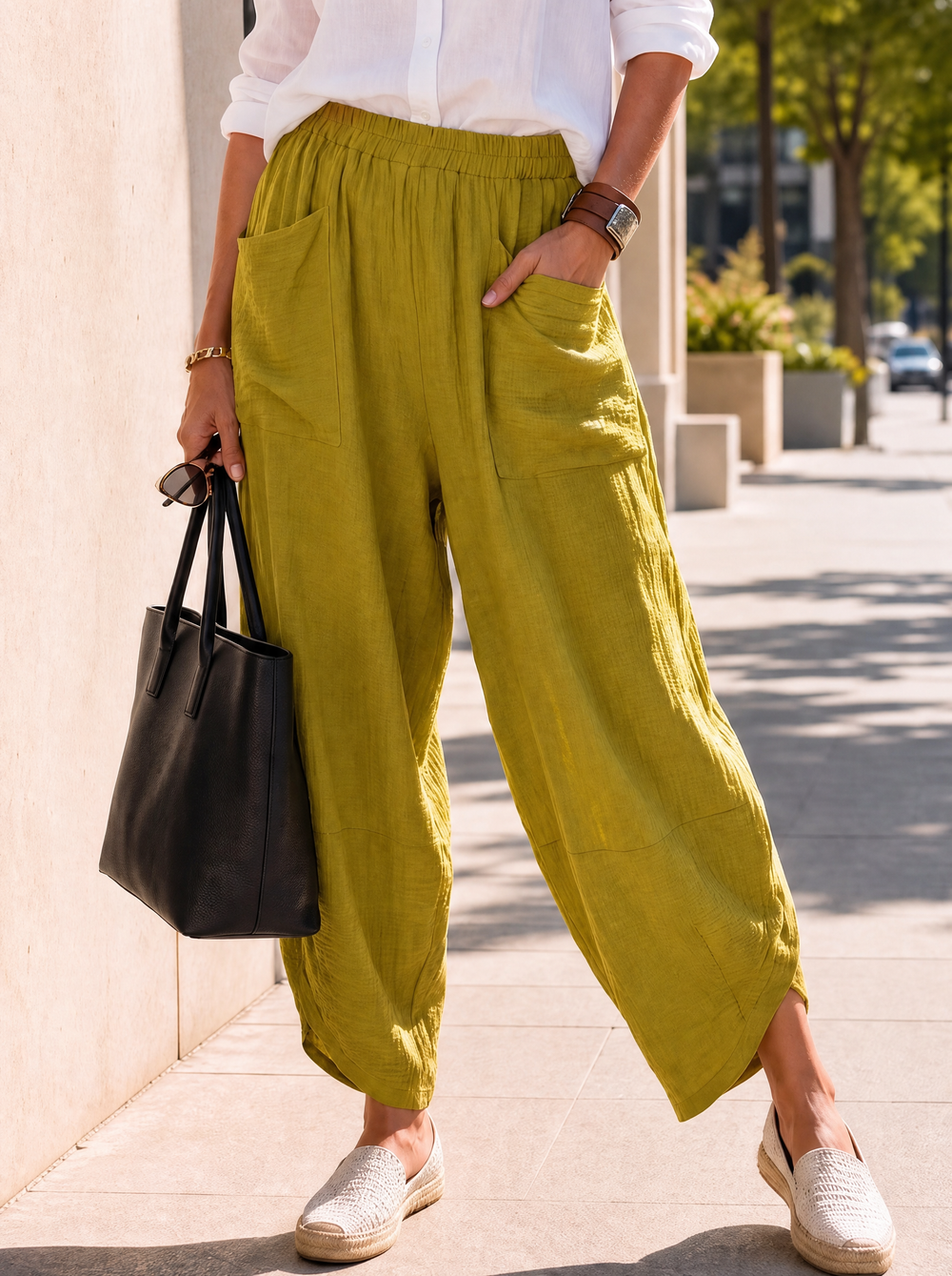 “LARA” Lagenlook Barrel Trouser lime green