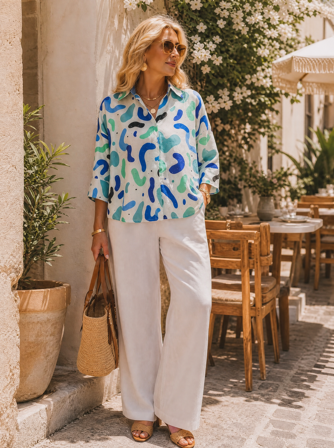 “ISABEL” Premium Abstract Embellished Blouse teal