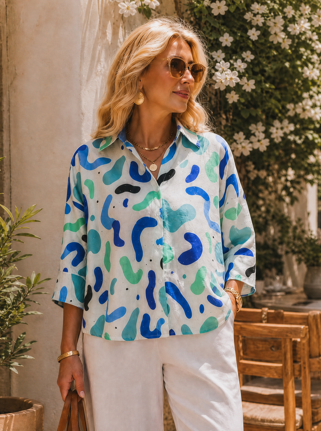 “ISABEL” Premium Abstract Embellished Blouse teal