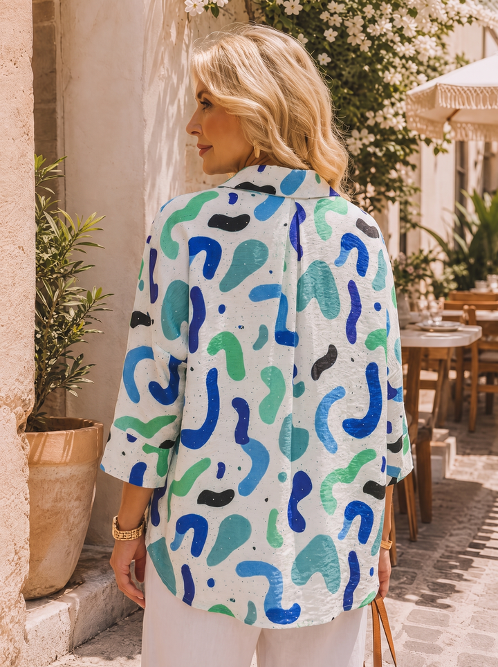 “ISABEL” Premium Abstract Embellished Blouse teal
